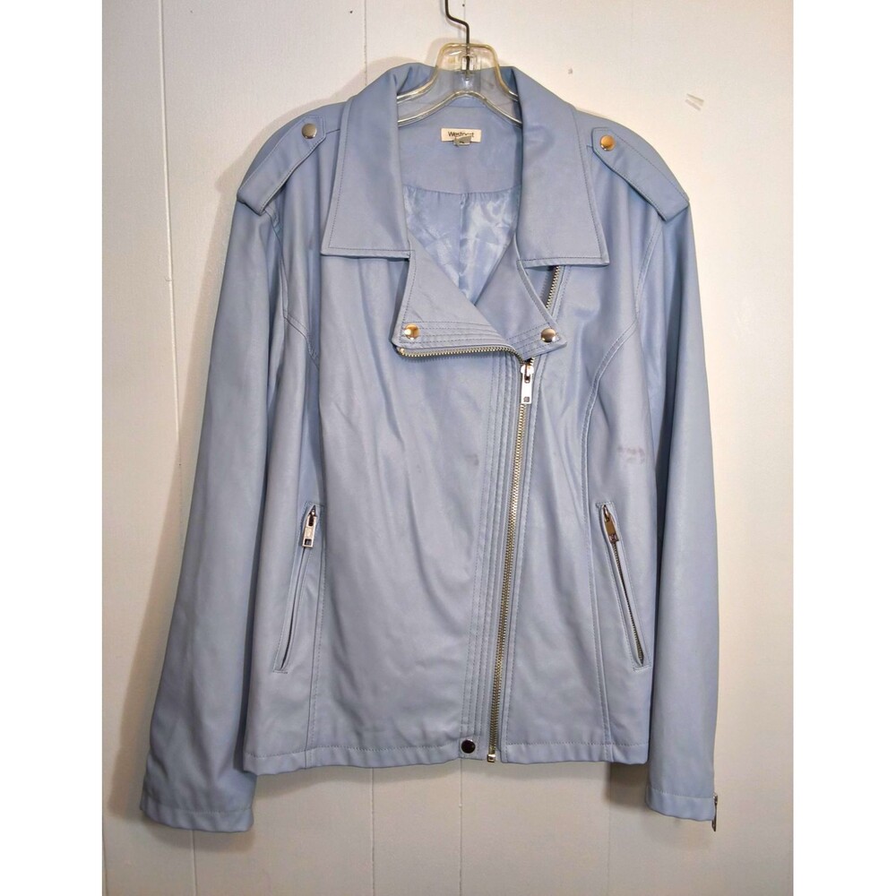 Westport Women’s Blue Faux Leather Biker Jacket Zip Lined 3X Plus